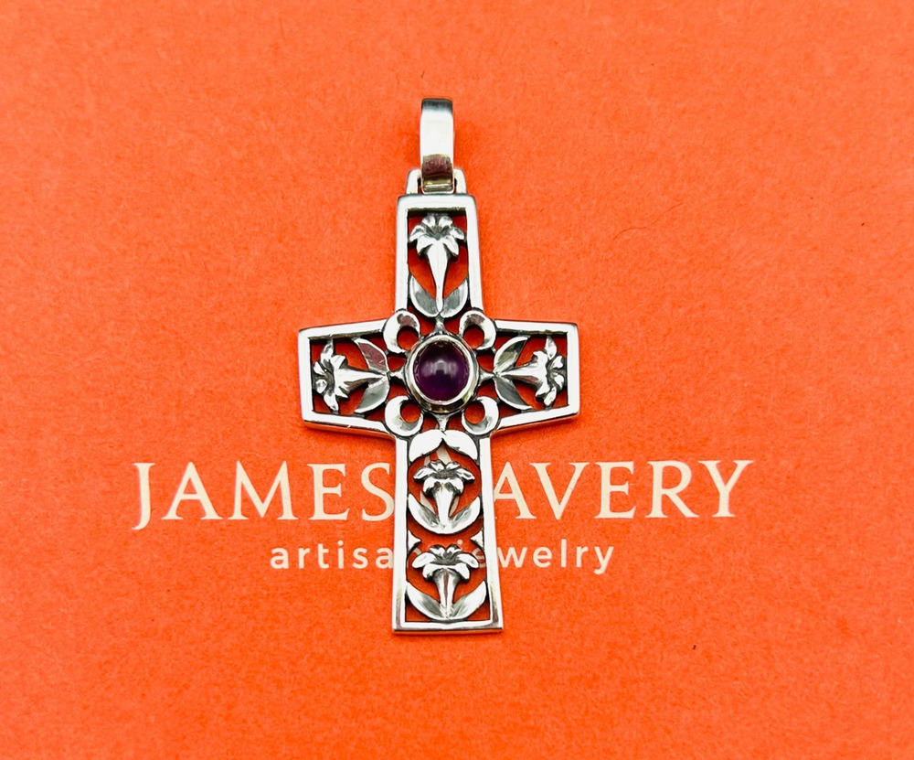 James Avery Retired 925 Sterling Silver Celtic Lily Flower Amethyst Cross 1.5"